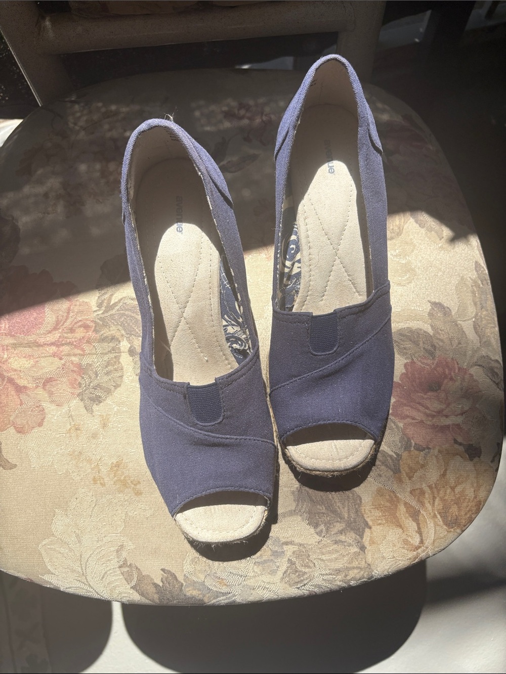 Women's Navy Blue Peep-Toe Wedge Heels